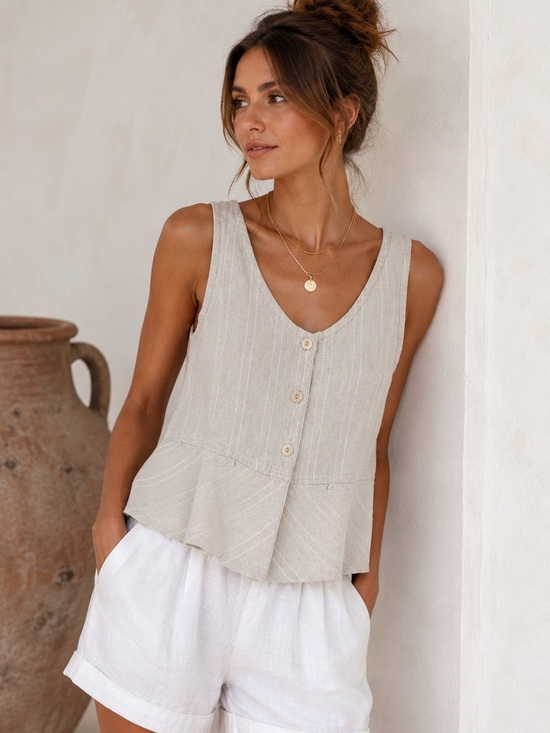 Flax Tops - 🤍🌿 FLAX 100% Linen Sleeveless Tank Top – Size small 🤍